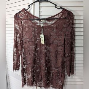 Fossil Sheer Lace Top in Mauve XS NWT